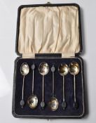 SIX 1920'S SILVER COFFEE BEAN SPOONS