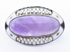 900 SILVER AMETHYST & ENAMEL BROOCH PIN