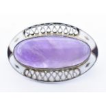 900 SILVER AMETHYST & ENAMEL BROOCH PIN