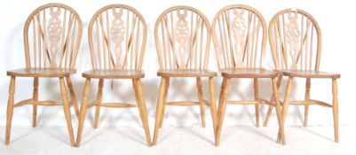 FIVE VINTAGE ERCOL STYLE WHEEL BACK DINING CHAIRS