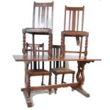 17TH CENTURY REVIVAL OAK REFECTORY TABLE AND 4 CHAIRS