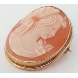 9CT GOLD LONDON HALLMARKED CAMEO BROOCH PIN