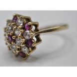9CT GOLD PINK AND WHITE STONE CLUSTER RING