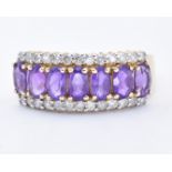 9CT GOLD AMETHYST AND DIAMOND RING