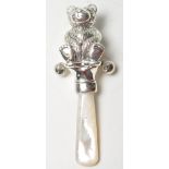 STERLING SILVER AND MOTHER OF PEARL BABIES RATTLE