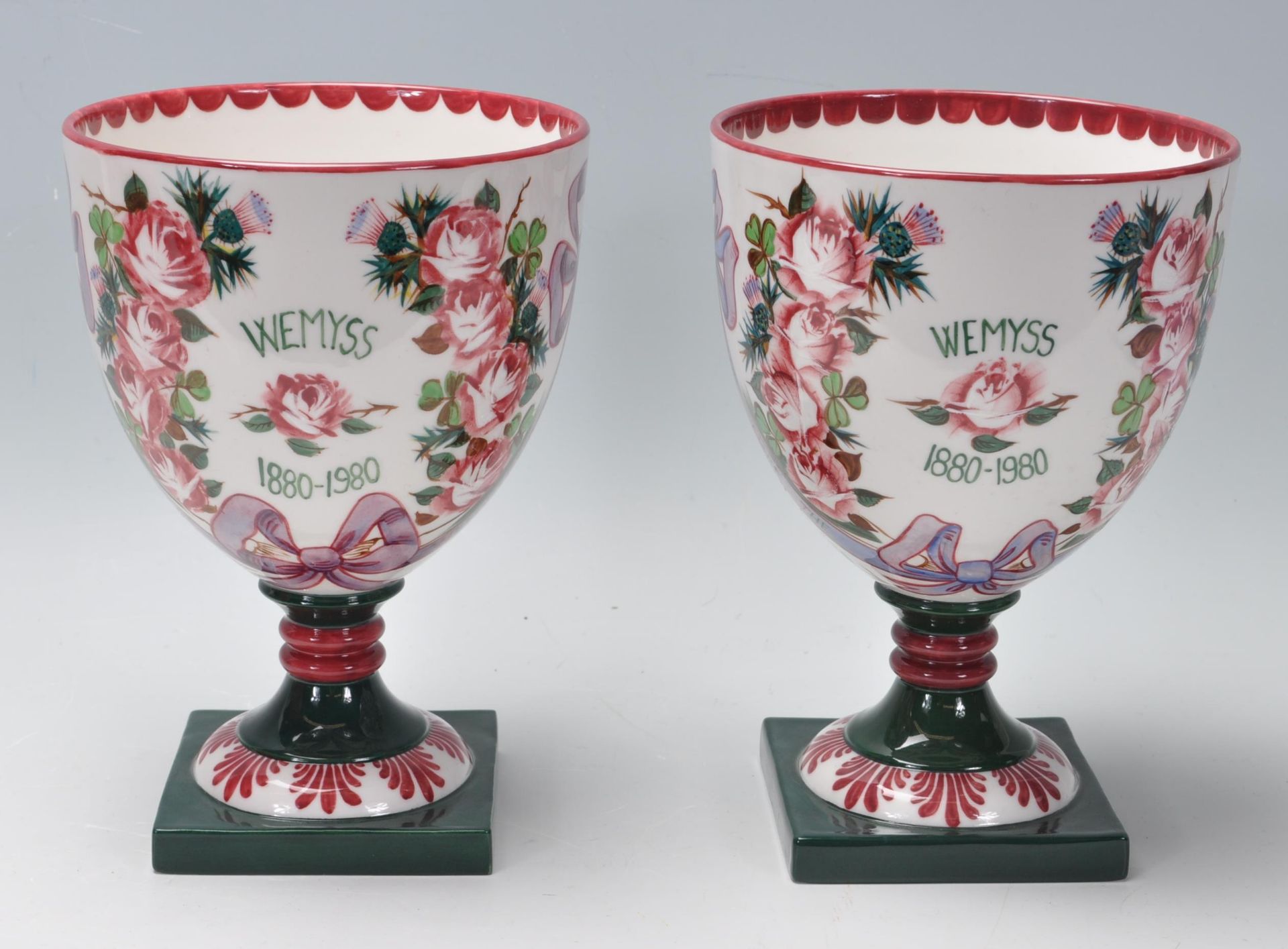 TWO VINTAGE LATE 20TH CENTURY WEMYSS CENTENTARY GOBLET