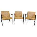 SET OF THREE LATE 20TH CENTURY TAN / BROWN LEATHERETTE ARMCHAIRS / CONFERENCE CHAIRS