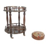 ANTIQUE STYLE DRINKS TROLLEY TOGETHER WITH VICTORIAN FOOT STOOL