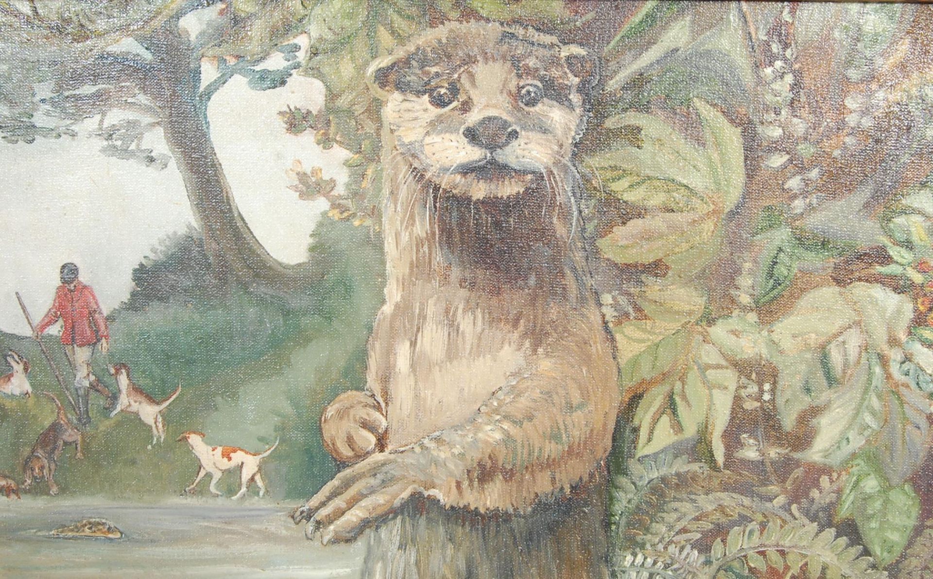 OIL ON CANVAS PICTURE - OTTER HUNT - BY BRISTOL ARTIST MYRTLE GOULDEN - Image 3 of 9