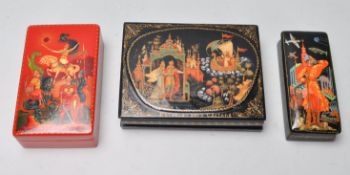 COLLECTION OF THREE VINTAGE LATE 20TH CENTURY RUSSIAN LACQUER BOXES