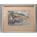 MID CENTURY WATERCOLOUR PAINTING OF A FISHING BOAT