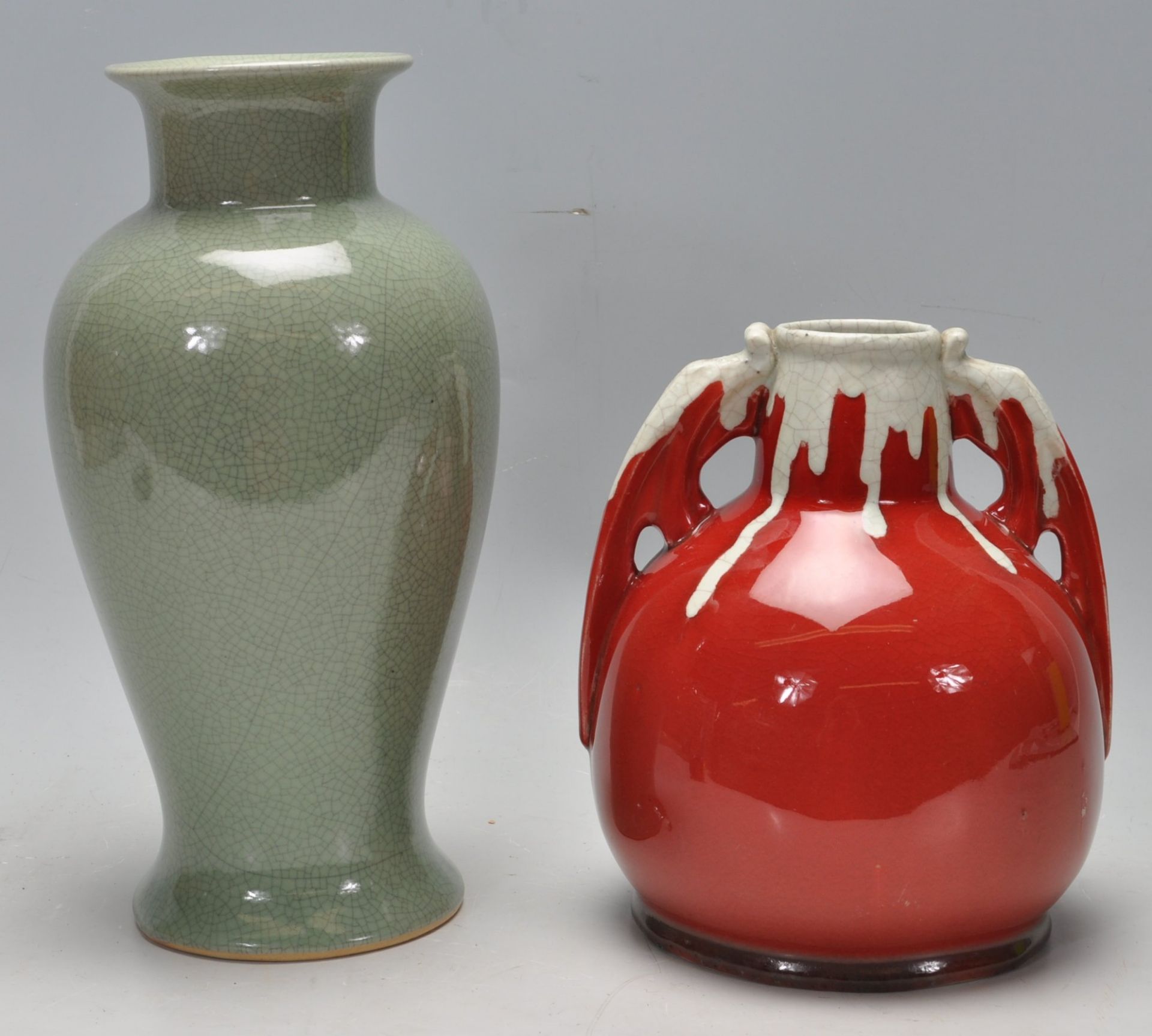 TWO VINTAGE 20TH CENTURY CRACKLE GLAZE VASES - Image 3 of 7