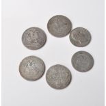 SIX 19TH CENTURY SILVER COINS