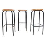 3 VINTAGE RETRO WOODEN & METAL SCIENCE LAB STOOLS