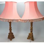 PAIR OF BAROQUE REVIVAL GILDED PLASTER TABLE LAMPS