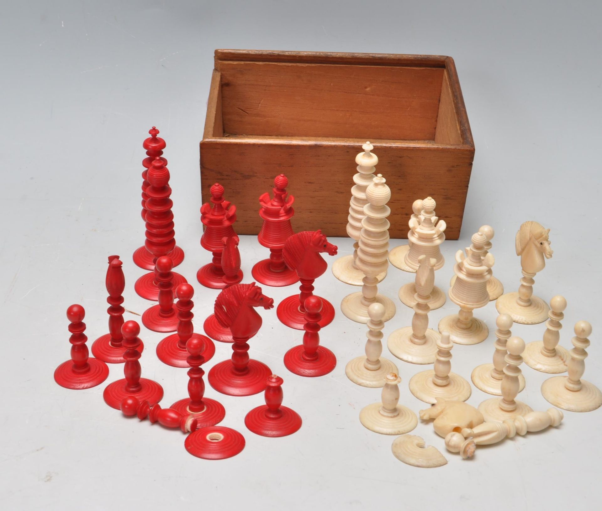 COLLECTION OF ANTIQUE 19TH CENTURY CHESS PIECES