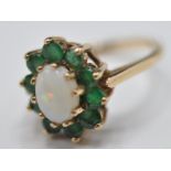 9CT GOLD OPAL AND GREEN STONE RING