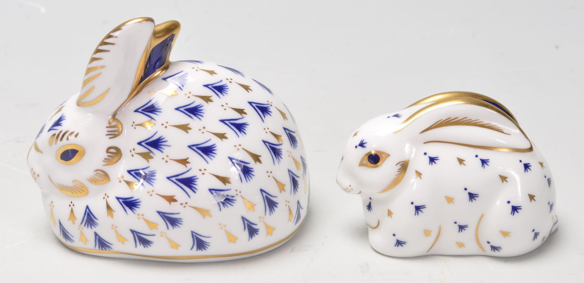 TWO ROYAL CROWN DERBY RABBIT PAPERWEIGHTS WITH GOLD STOPPERS - Image 2 of 7