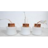 FOUR VINTAGE RETRO GLASS AND COPPER CEILING LIGHTS