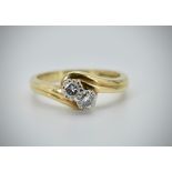 18ct Gold Diamond 2 Stone Crossover Hallmarked Ring