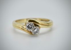 18ct Gold Diamond 2 Stone Crossover Hallmarked Ring