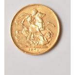 1871 VICTORIAN GOLD SOVEREIGN COIN