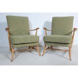 PAIR OF VINTAGE ERCOL BEECH AND ELM ARMCHAIRS