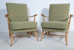 PAIR OF VINTAGE ERCOL BEECH AND ELM ARMCHAIRS