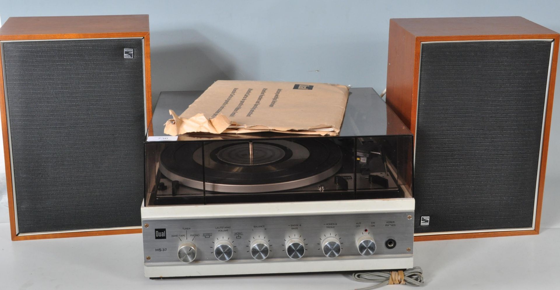 DUAL HS37 RECORD PLAYER / TURN TABLE AND TWO DECCA SPEAKERS