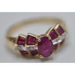STAMPED 14CT GOLD ART DECO RUBY AND DIAMOND RING