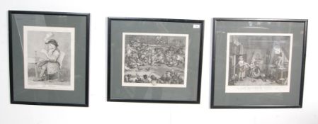 AFTER WILLIAM HOGARTY SET OF 3 FRAMED ETCHINGS