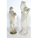 TWO ANTIQUE STONE CLASSICAL FIGURE GARDEN STATUES