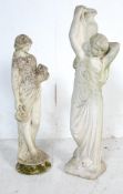 TWO ANTIQUE STONE CLASSICAL FIGURE GARDEN STATUES