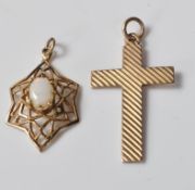 TWO 9CT GOLD GOLD PENDANTS INCLUDING AN OPAL SET EXAMPLE