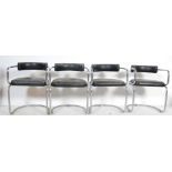 FOUR VINTAGE BLACK LEATHER AND CHROME CANITLEVER DINING CHAIRS