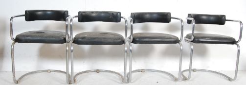 FOUR VINTAGE BLACK LEATHER AND CHROME CANITLEVER DINING CHAIRS