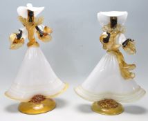 TWO LARGE MURANO GLASS FIGURINES IN THE MANNER OF COMMEDIA DELL’ARTE CARNIVAL