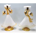 TWO LARGE MURANO GLASS FIGURINES IN THE MANNER OF COMMEDIA DELL’ARTE CARNIVAL