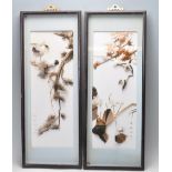 TWO JAPANESE SIGNED FEATHERS PICTURES