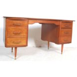 MID 20TH CENTURY DANISH INSPIRED TEAK WOOD TWIN PEDESTAL DESK