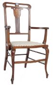 EDWARDIAN MARQUETRY INLAID MAHOGANY ARMCHAIR