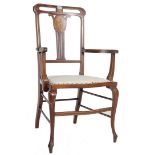 EDWARDIAN MARQUETRY INLAID MAHOGANY ARMCHAIR