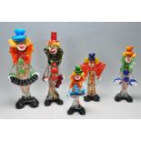 FIVE LARGE RETRO VINTAGE MURANO GLASS CLOWNS