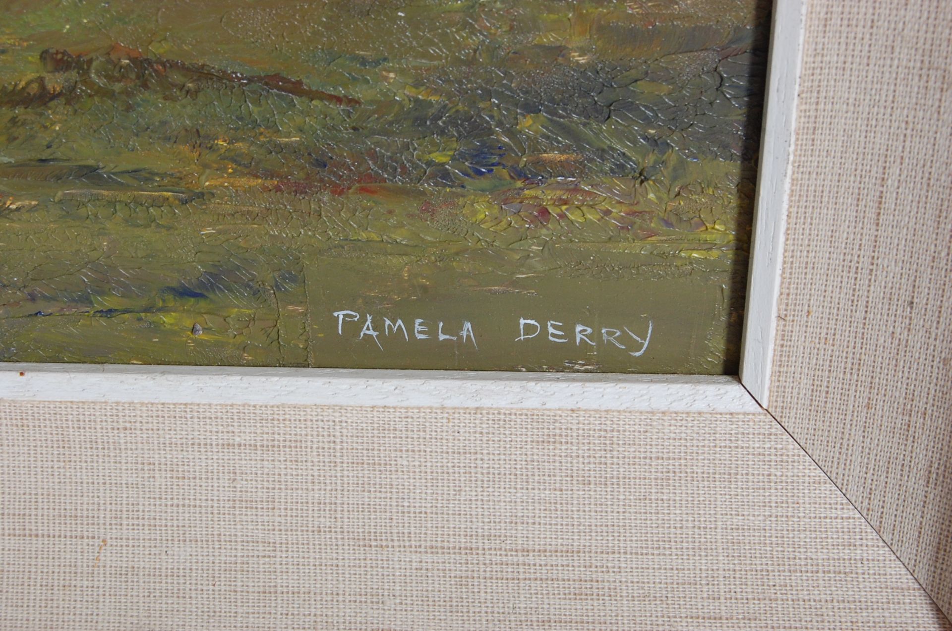 PAMELA DERRY - MID CENTURY OIL ON BOARD PAINTING - Image 9 of 11