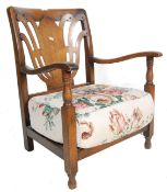 1930'S ART NOUVEAU PIERCED BACK REST FIRESIDE ARMCHAIR