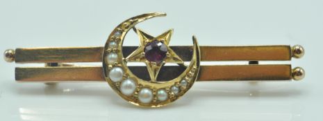 ANTIQUE 19TH CENTURY 15CT GOLD CRESCENT MOON STAR BROOCH