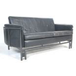 VINTAGE RETRO 20TH CENTURY TWO SEATER BLACK LEATHER SOFA / SETTEE