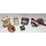 COLLECTION OF VINTAGE CAMERA, CARRIAGE CLOCKS AND A TAXIDERMY HOOF