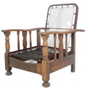 1930'S FOLDING OAK AND METAL FRAMED STEAMER CHAIR