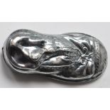 SILVER WHITE METAL VESTA CASE IN THE FORM OF AN OLD SHOE